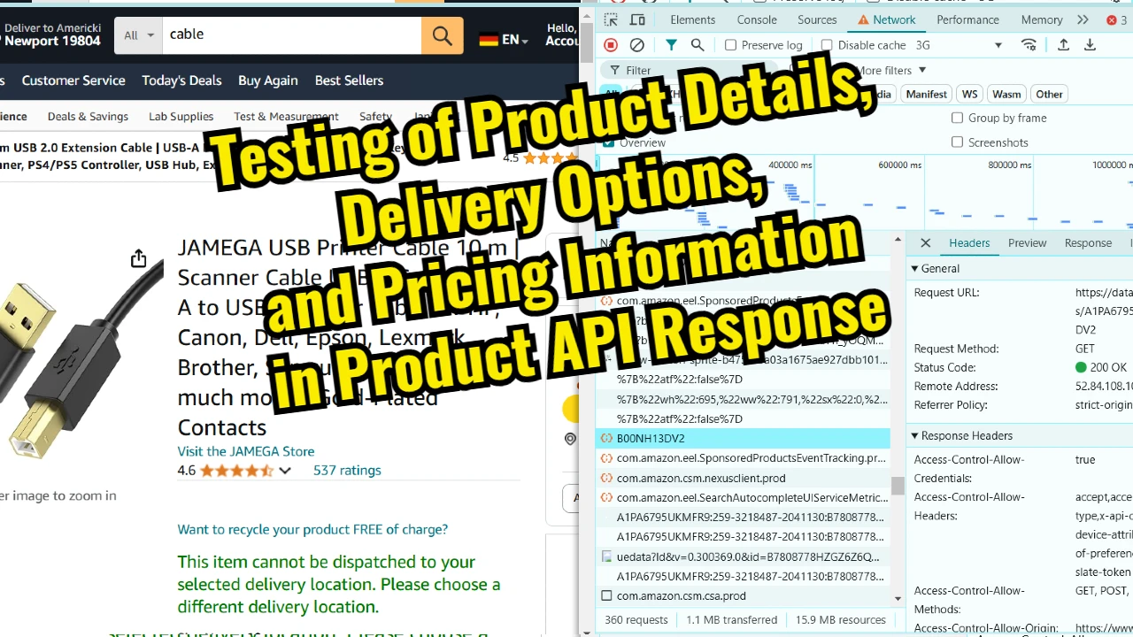 Testing of Product Details, Delivery Options, and Pricing Information in Product API Response
