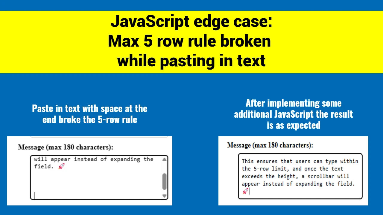 JavaScript edge case Max 5 row rule broken while pasting in text
