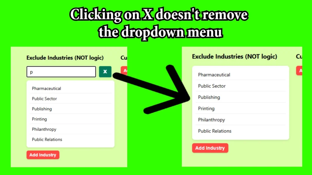 Clicking on X doesn't remove the dropdown menu